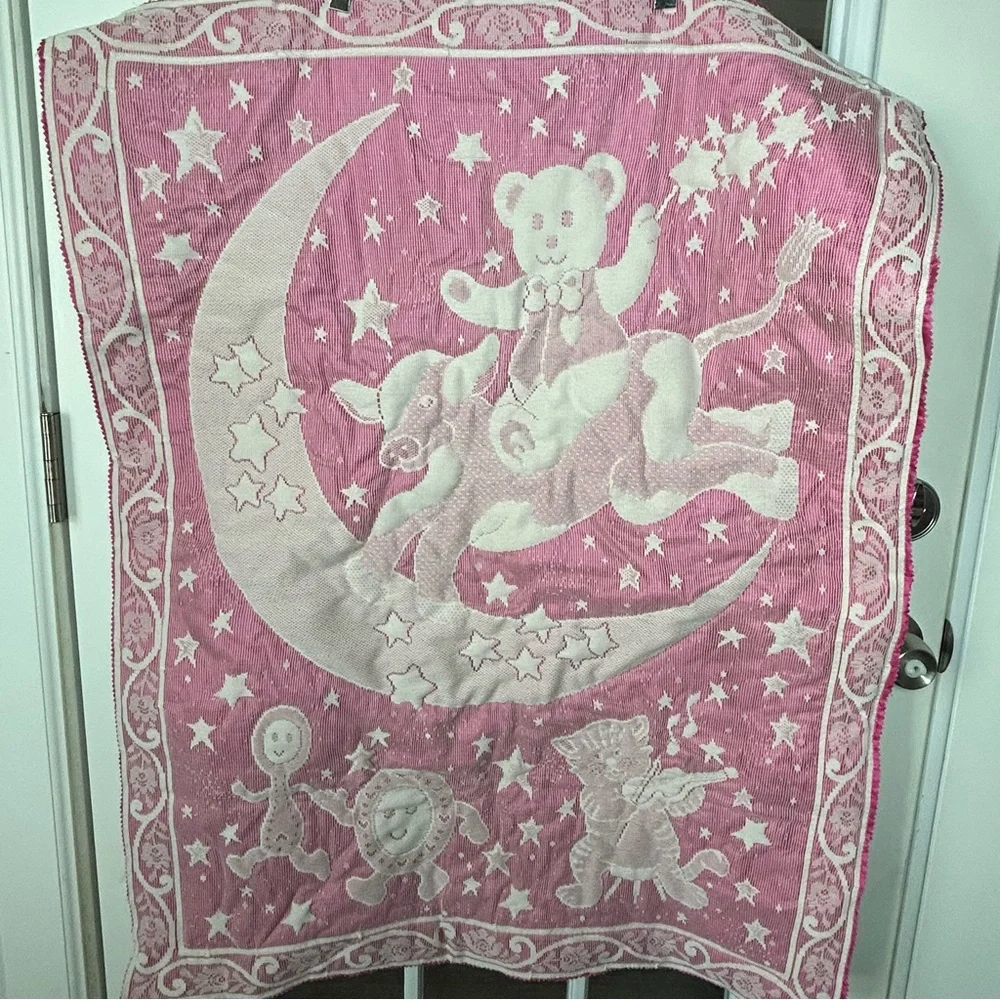 Vintage Storybook Nursery Wall Hanging Mother Goose, Pink and White‎ Appliqué
